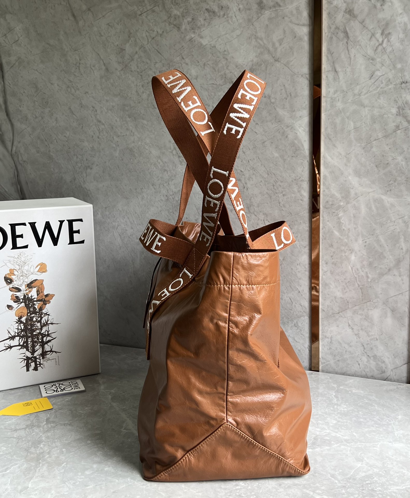 Loewe Fold Shopper in Paper Calfskin Caramel